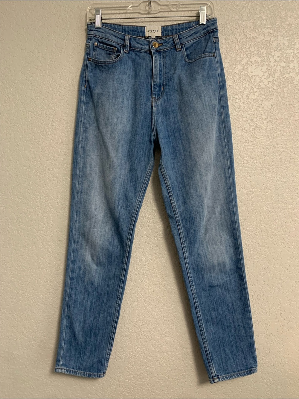Sezane Jeans Women 29 Straight Tapered Leg High Rise Classic Zip Fly Stretch
